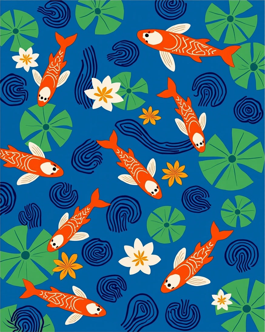 Orange Koi Fish Lily Pad Pattern Rug