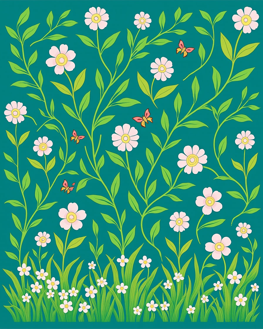 Whimsical Floral Butterfly Garden Design Rug