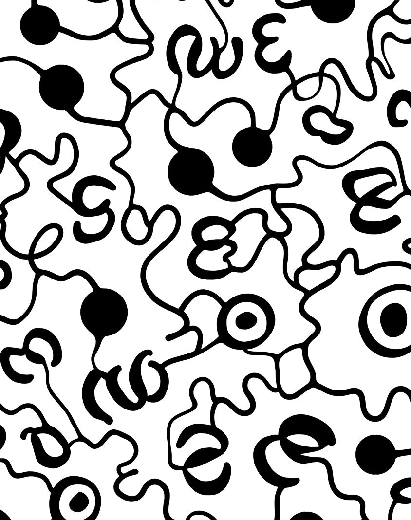 Abstract Black White Organic Swirls Design Rug