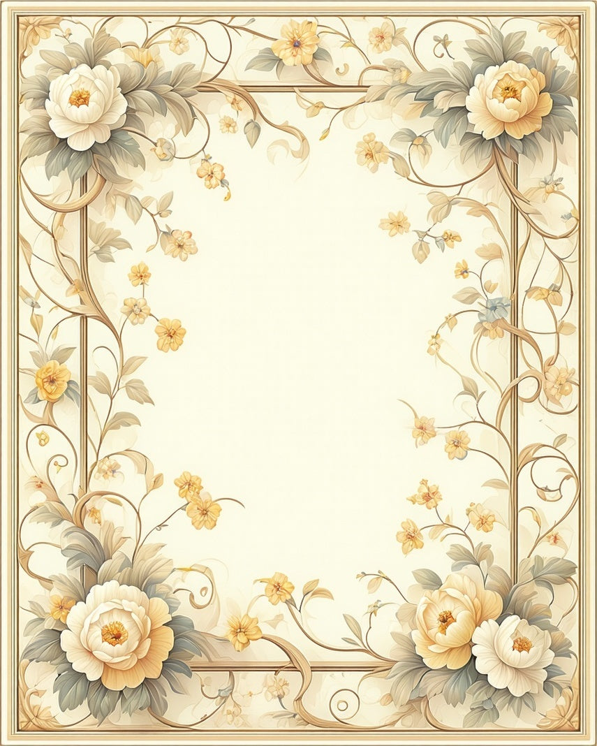 Ornate Floral Vine Border Design Rug