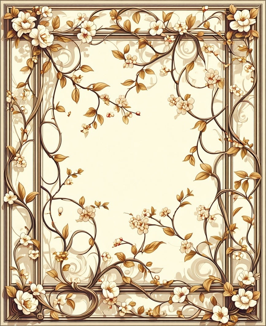 Elegant Floral Vine Frame Design Rug