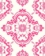 Pink Floral Scroll Traditional Damask Pattern Rug
