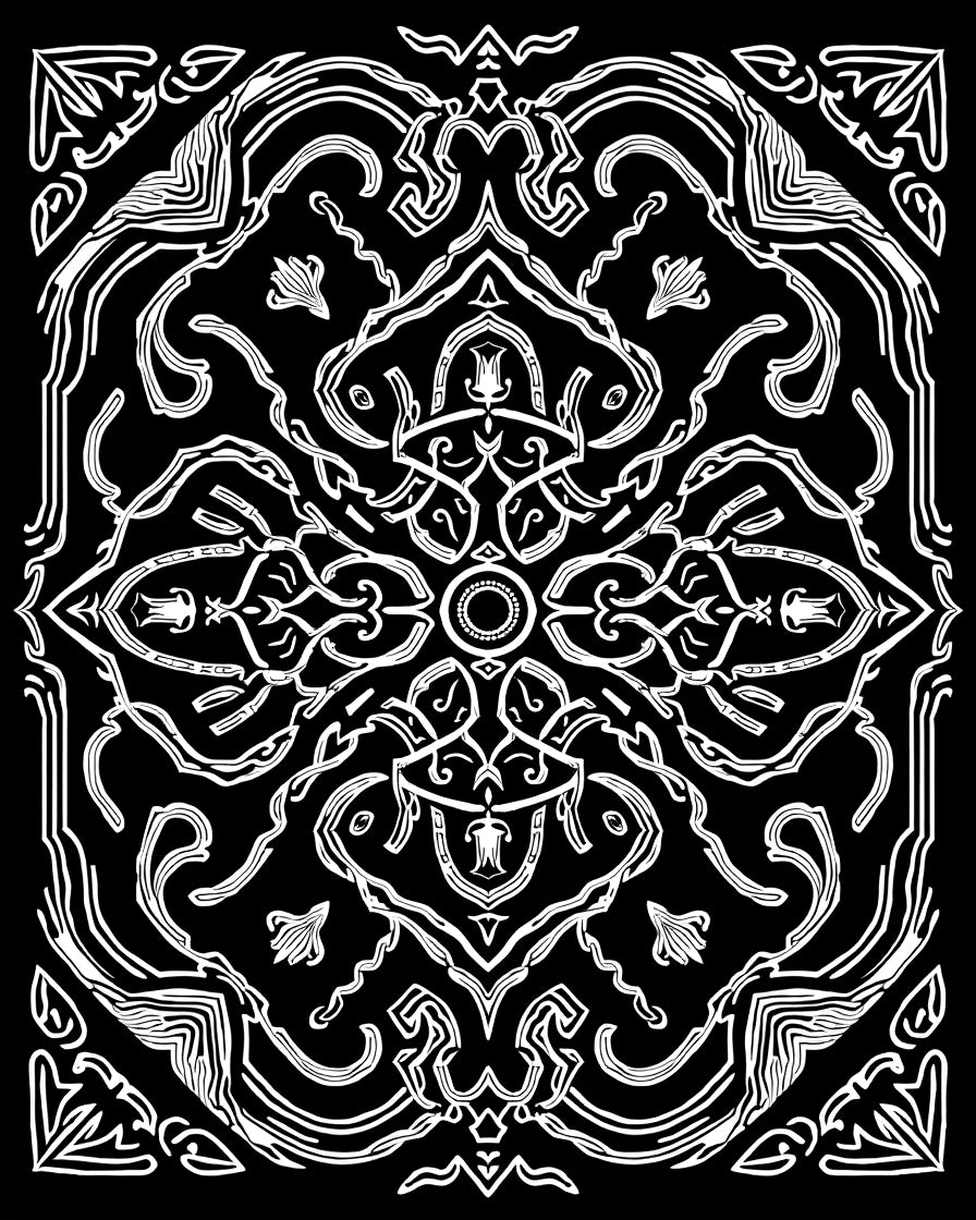 Elegant Black White Ornate Pattern Rug