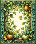 Emerald Vine Pumpkin Folk Art Rug