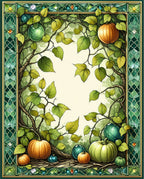 Emerald Vine Pumpkin Folk Art Rug