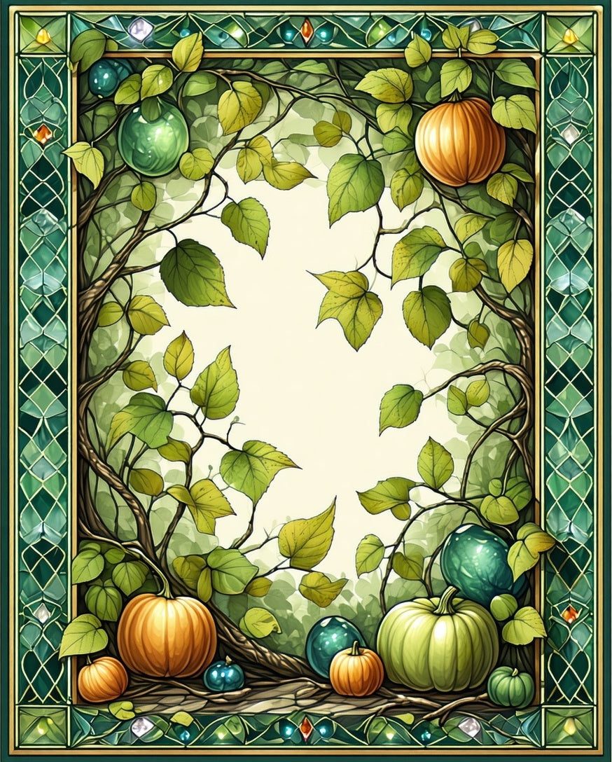 Emerald Vine Pumpkin Folk Art Rug