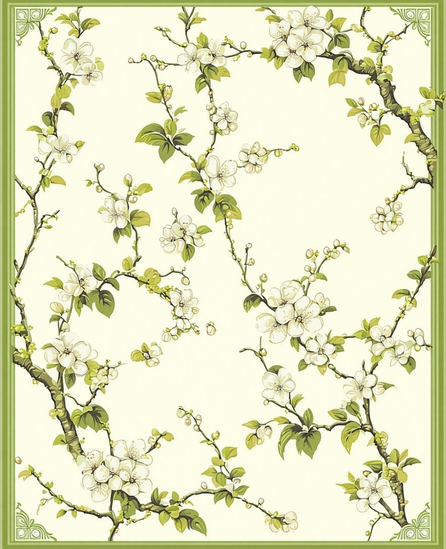 Delicate White Blossoms Throughout Pattern Rug