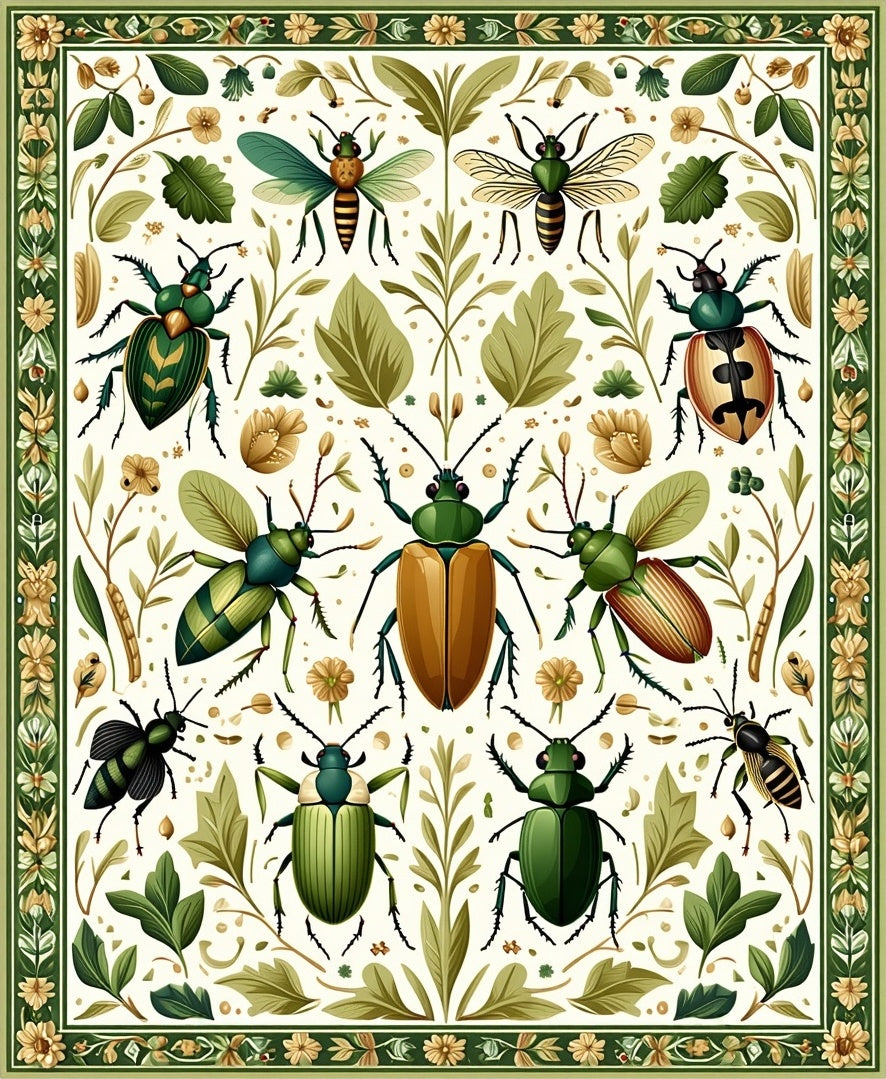 Vintage Insect Floral Garden Pattern Rug
