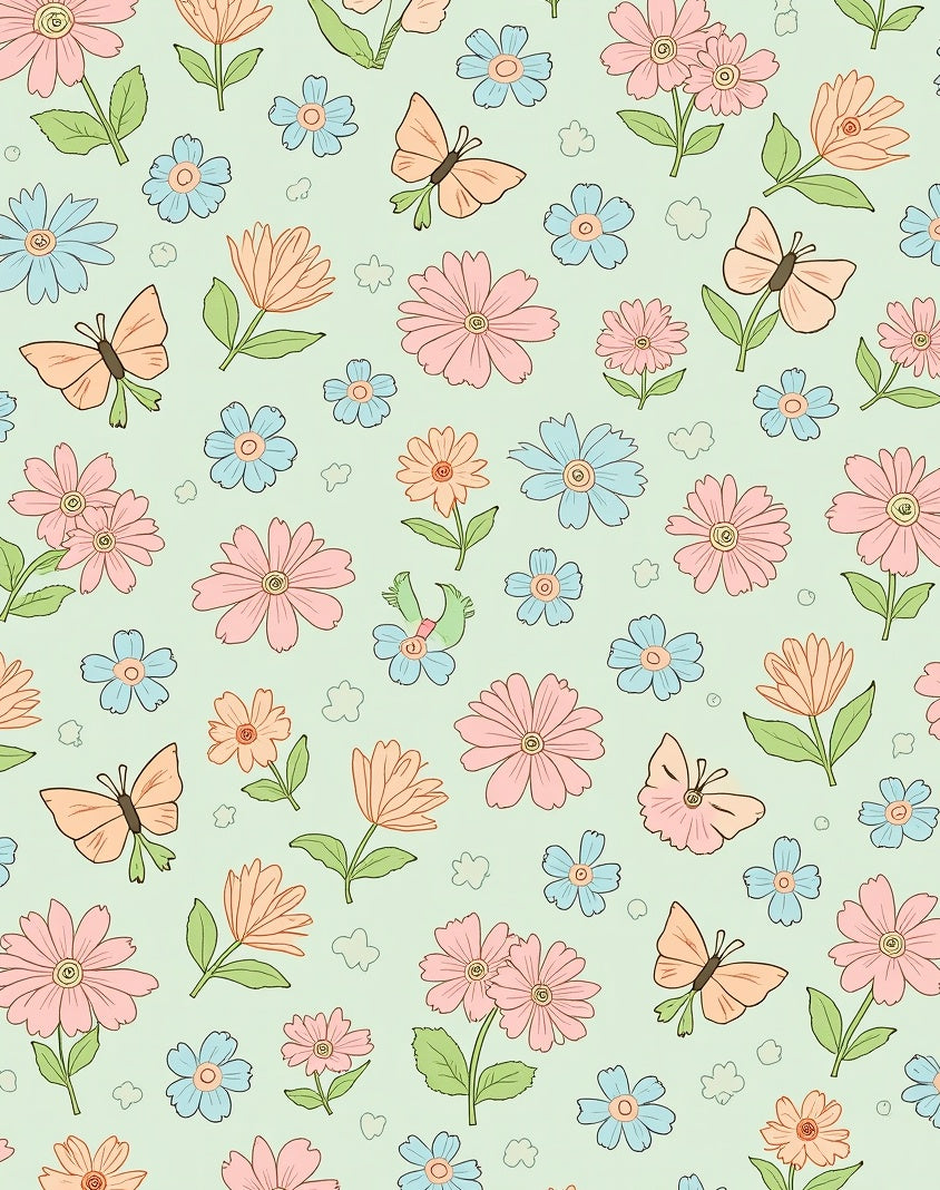 Whimsical Butterfly Blooming Flowers Pattern Rug