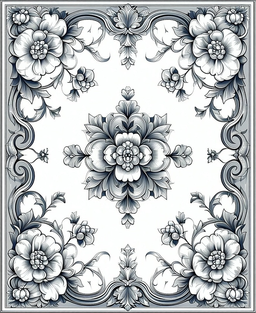 Elegant Floral Scrollwork Pattern Rug