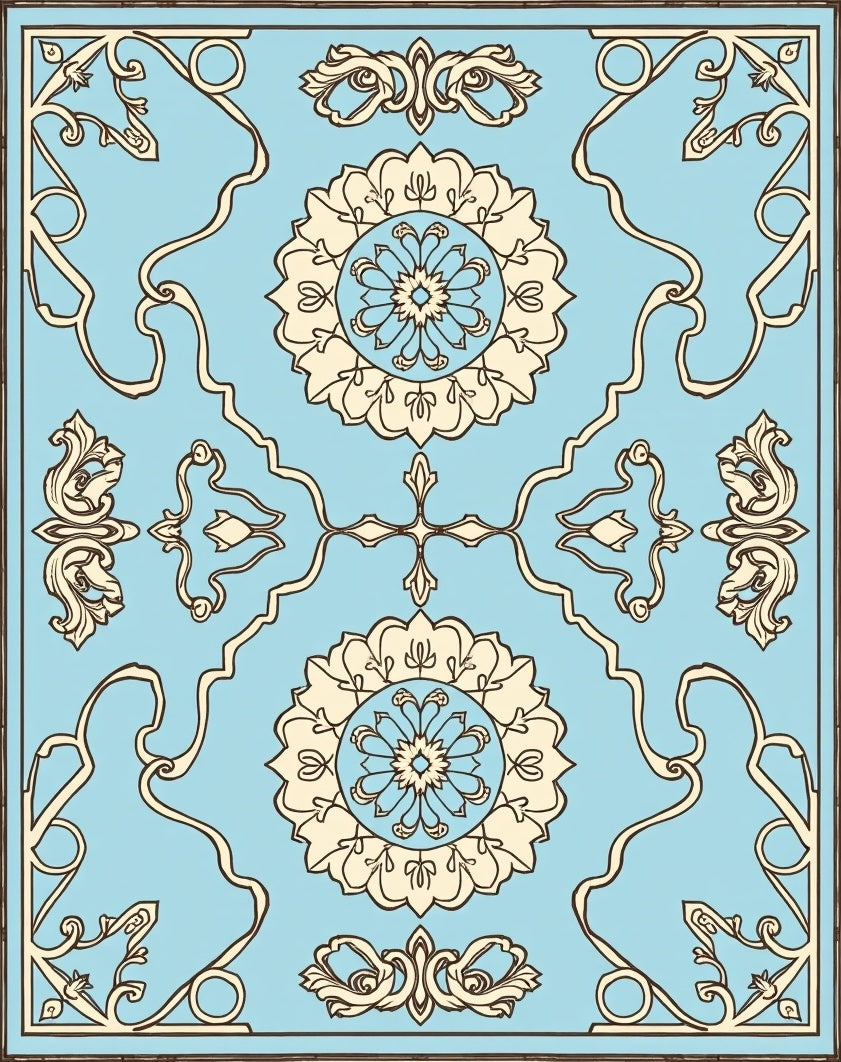 Light Blue Floral Medallion Motif Rug