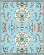 Light Blue Floral Medallion Motif Rug