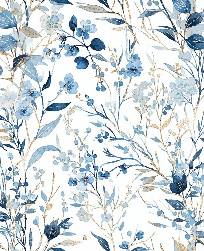 Blue Floral Botanical Pattern Design Rug