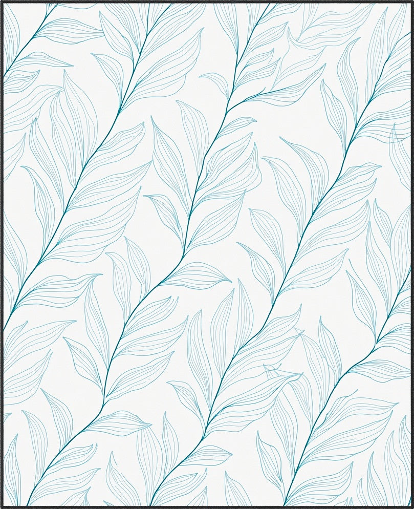 Teal Leaf Branch Pattern Design Rug