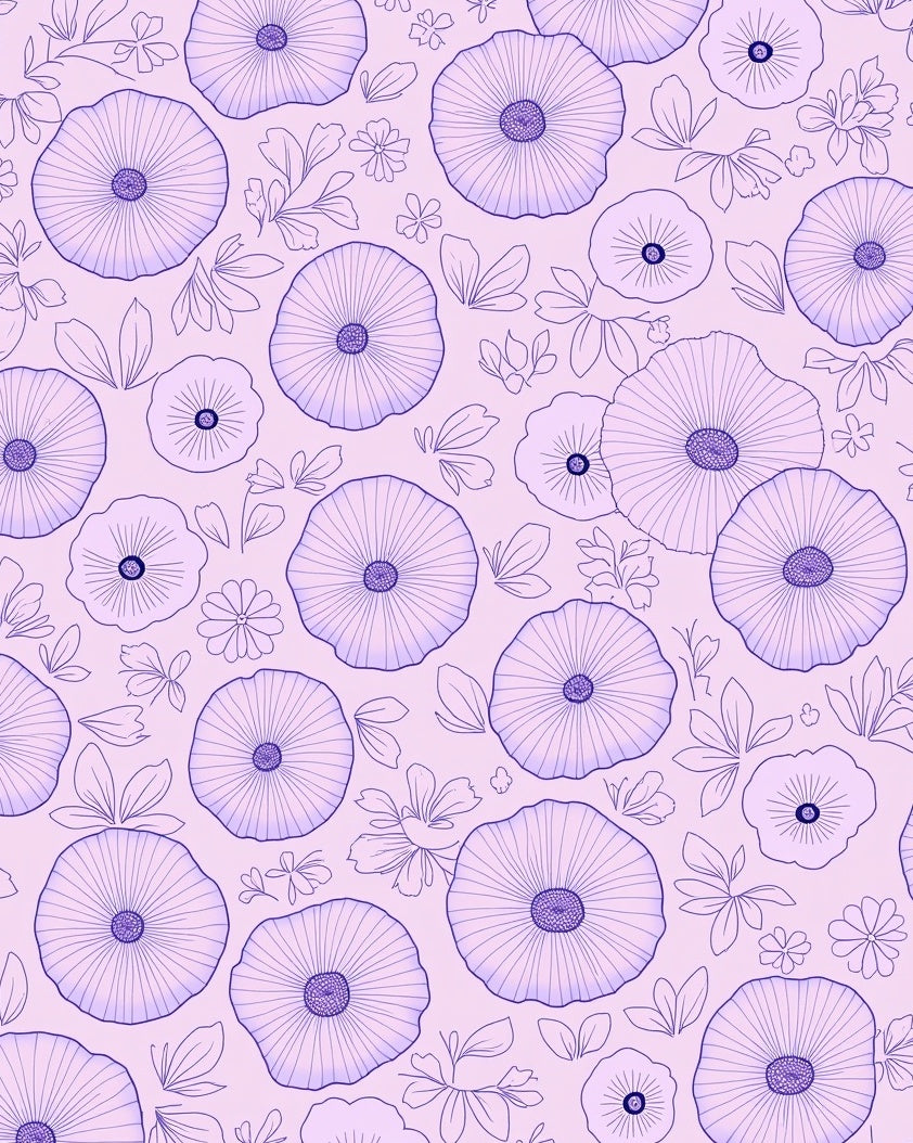 Lavender Floral Outline Pattern Rug
