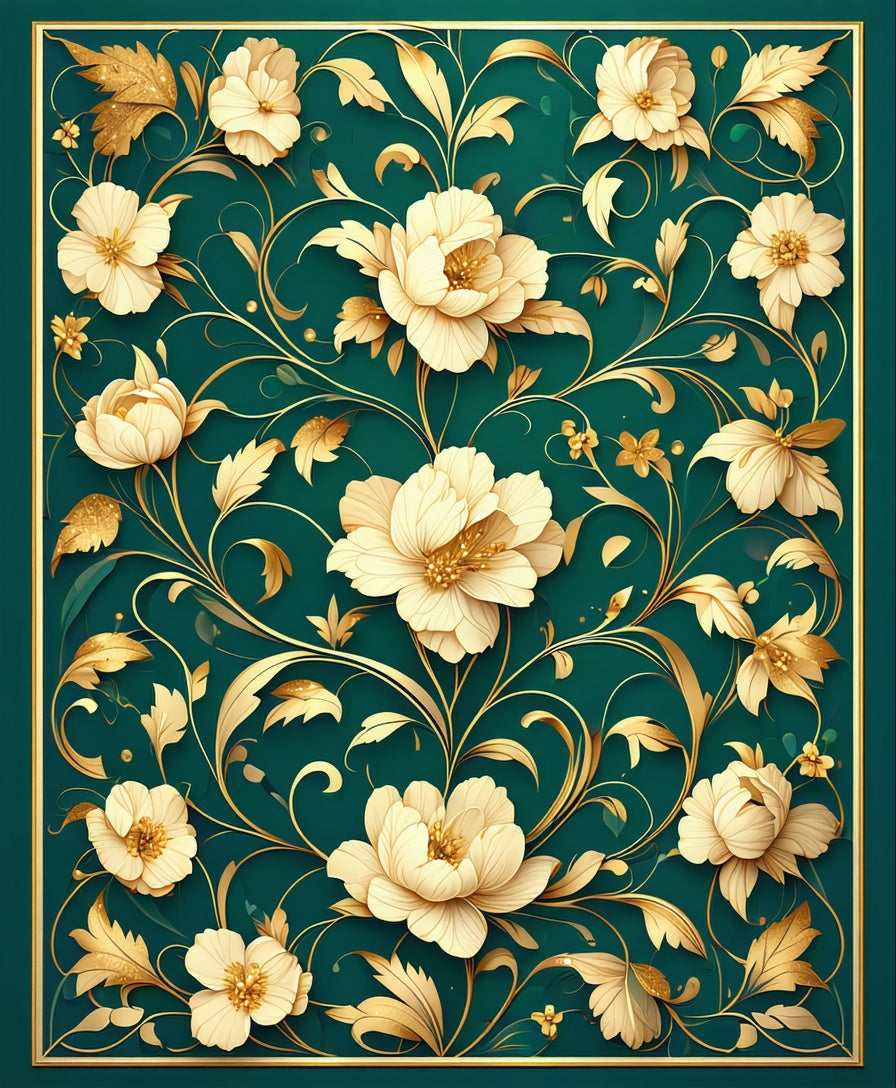 Elegant Gold Floral Pattern Rug