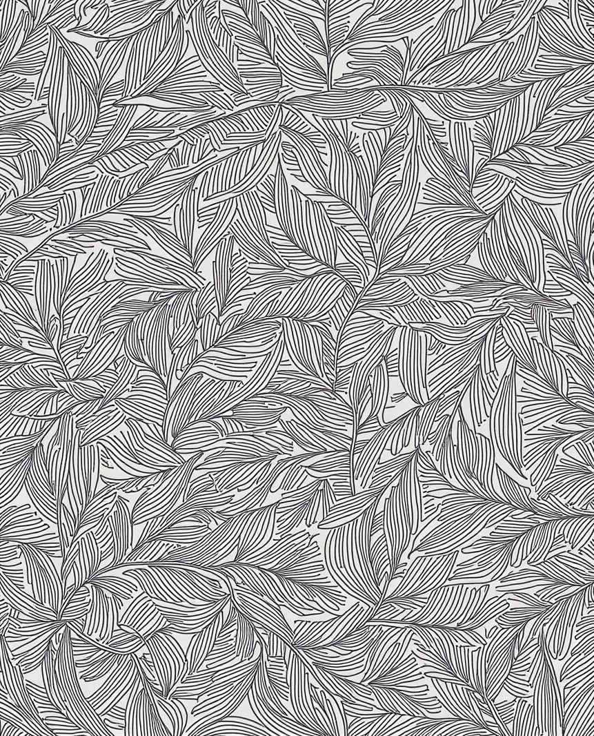 Artistic Black White Leaf Pattern Rug