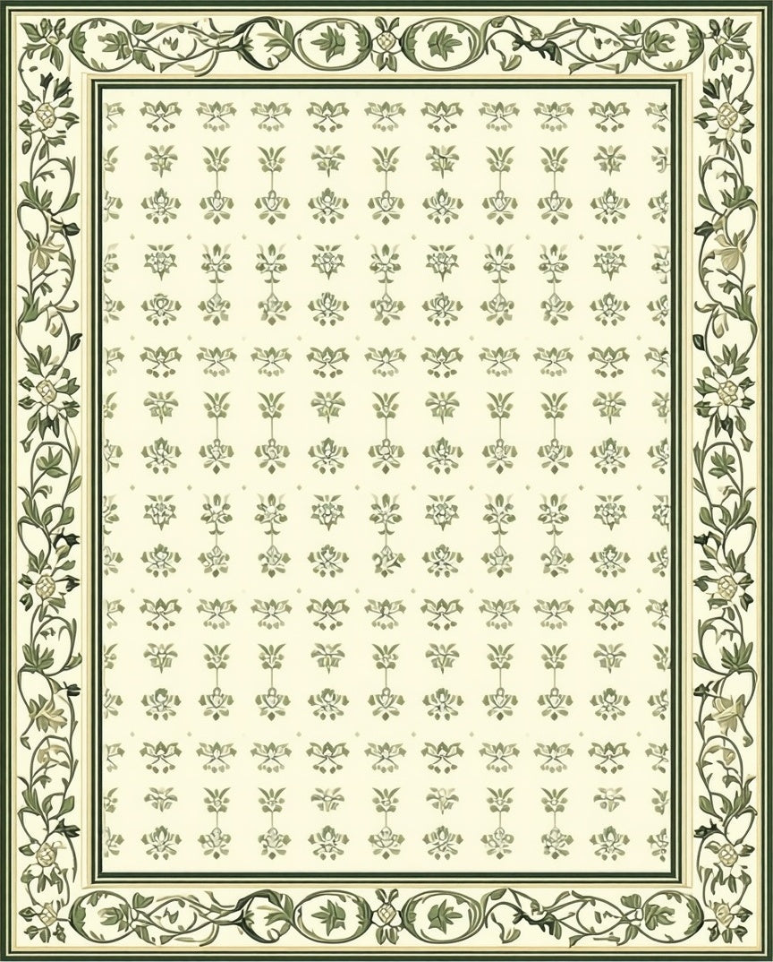 Floral Vine Bordered Repeating Pattern Rug