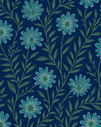 Coastal Daisy Pattern With Navy Background Rug