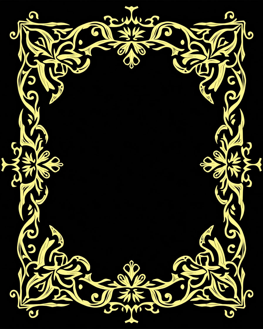 Elegant Golden Floral Scroll Border Design Rug
