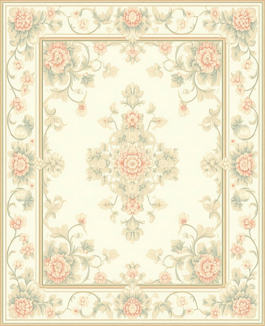 Floral Damask Centerpiece Ivory Border Rug