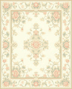 Floral Damask Centerpiece Ivory Border Rug