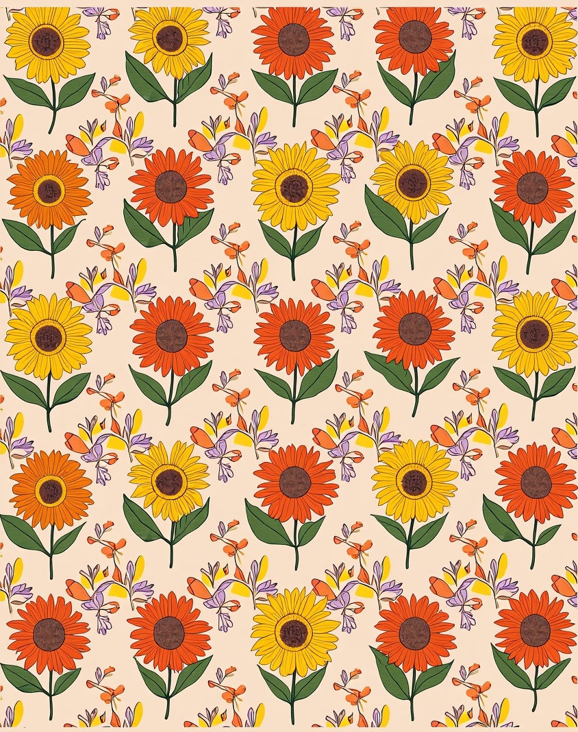 Retro Floral Sunflowers and Leaves Rug
