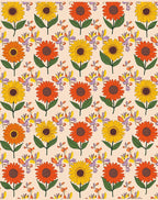 Retro Floral Sunflowers and Leaves Rug