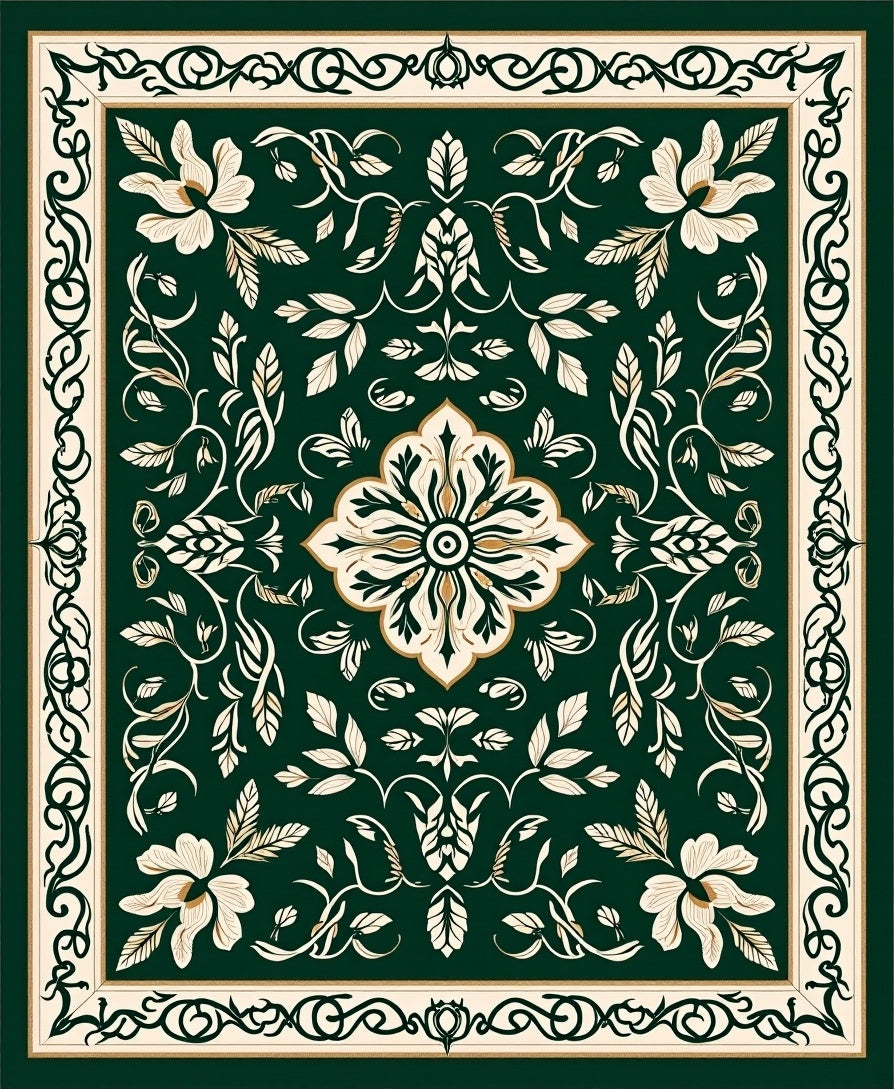 Ornate Floral Vines With Gold Accents Rug