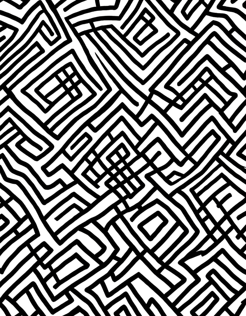 Bold Black White Abstract Maze Pattern Rug