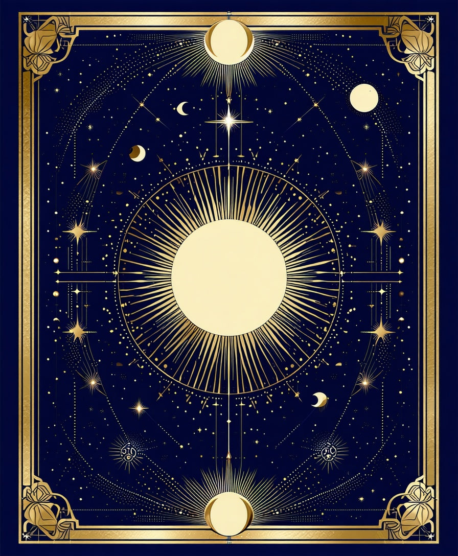 Cosmic Sun Moon Geometric Design Rug