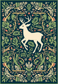 Forest Deer Floral Pattern Rug