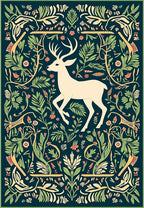 Forest Deer Floral Pattern Rug