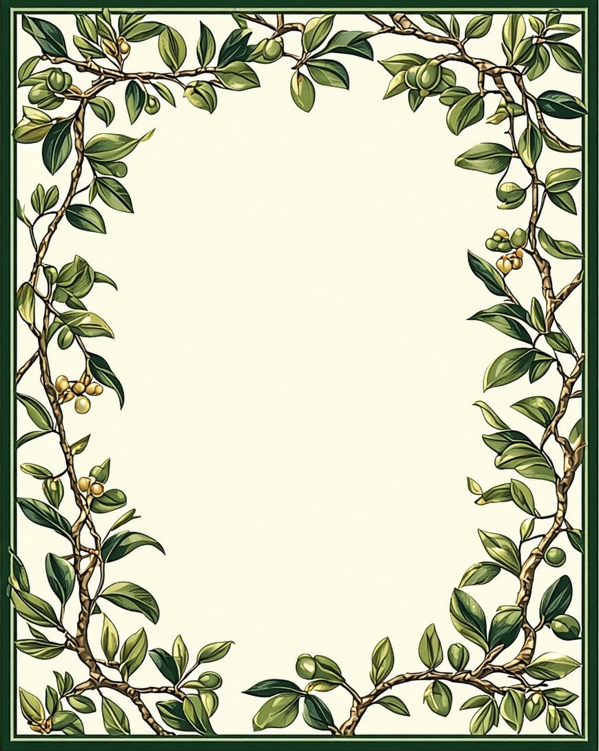 Botanical Vine Olive Branch Border Rug