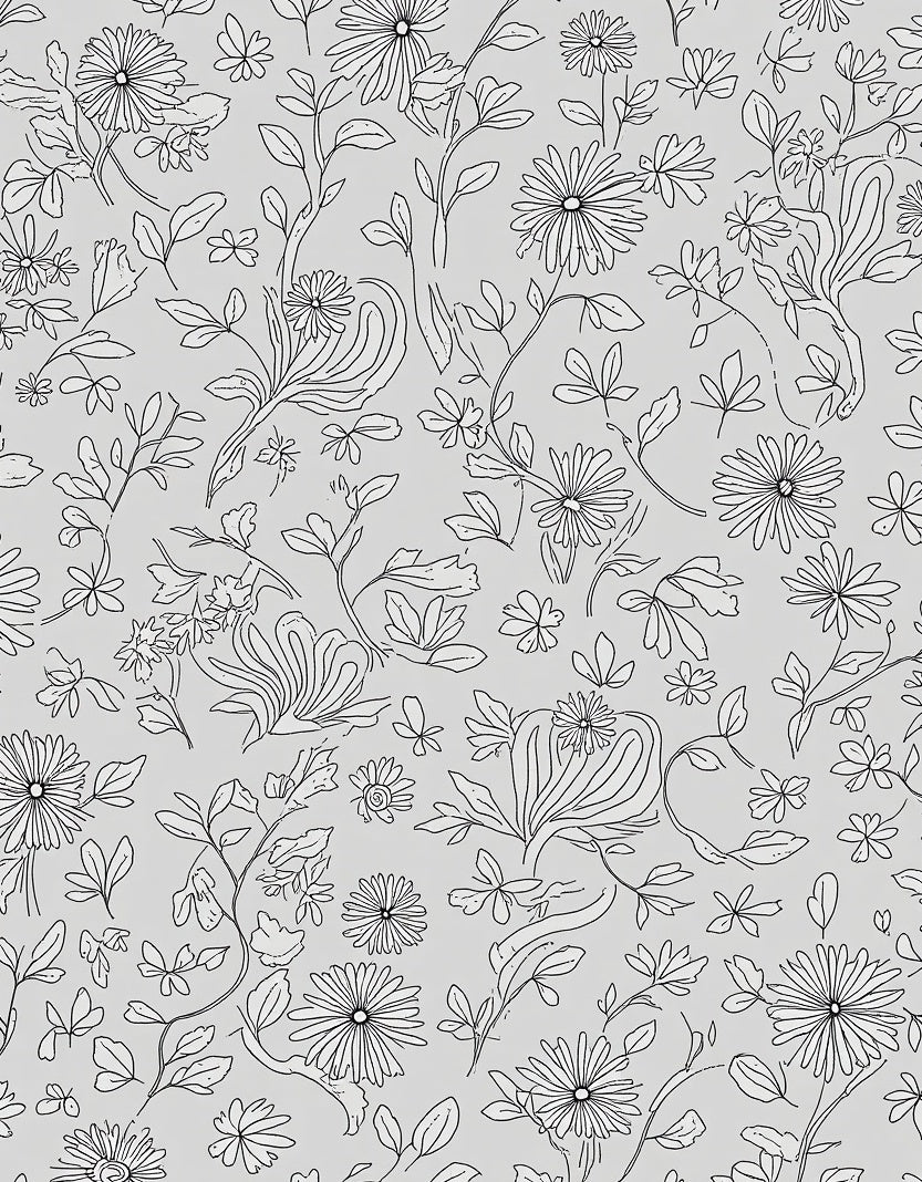 Delicate Outline Floral Pattern Rug