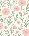 Delicate Pink Floral Botanical Pattern Rug