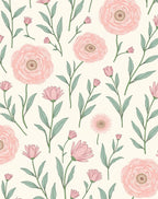 Delicate Pink Floral Botanical Pattern Rug