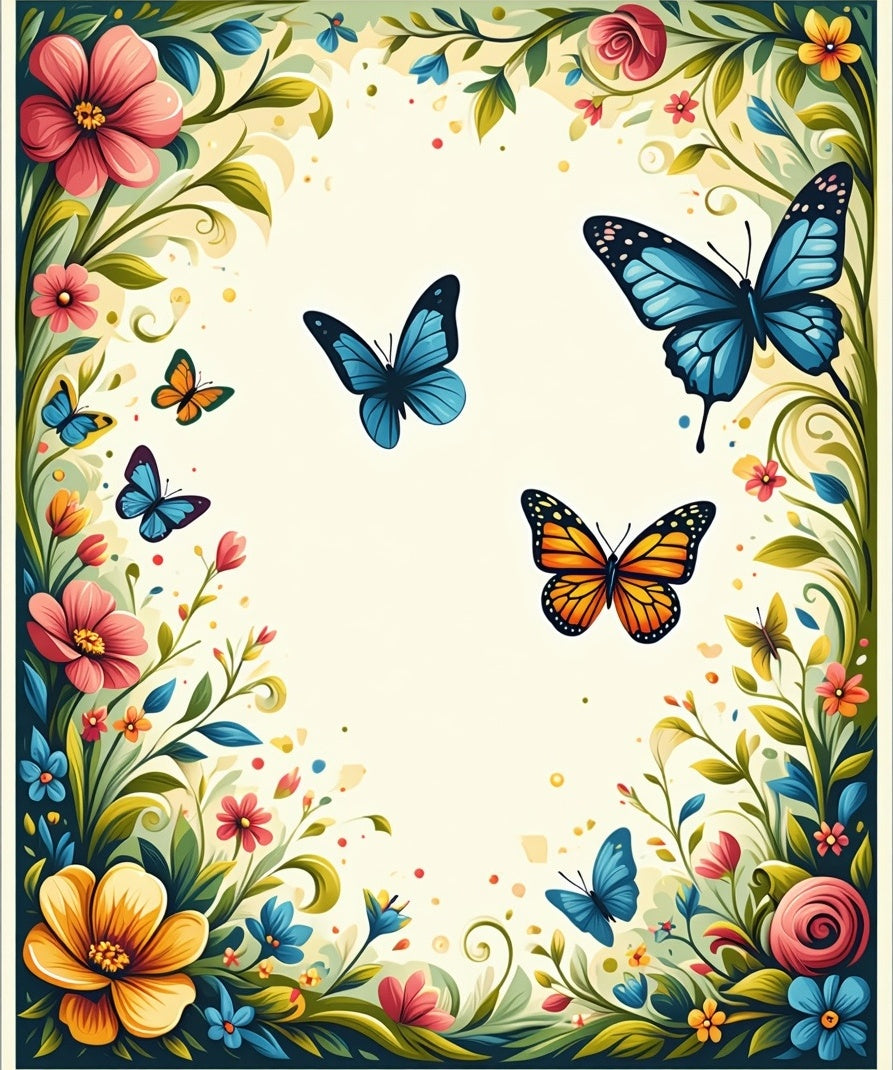 Floral Meadow Butterfly Garden Design Rug
