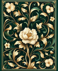 Ornate Floral Scrollwork Emerald Art Rug