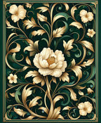 Ornate Floral Scrollwork Emerald Art Rug