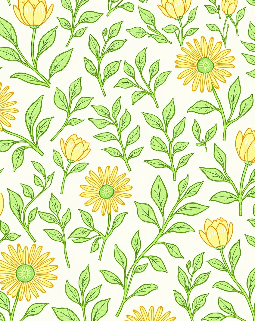 Yellow Daisy Botanical Illustration Rug