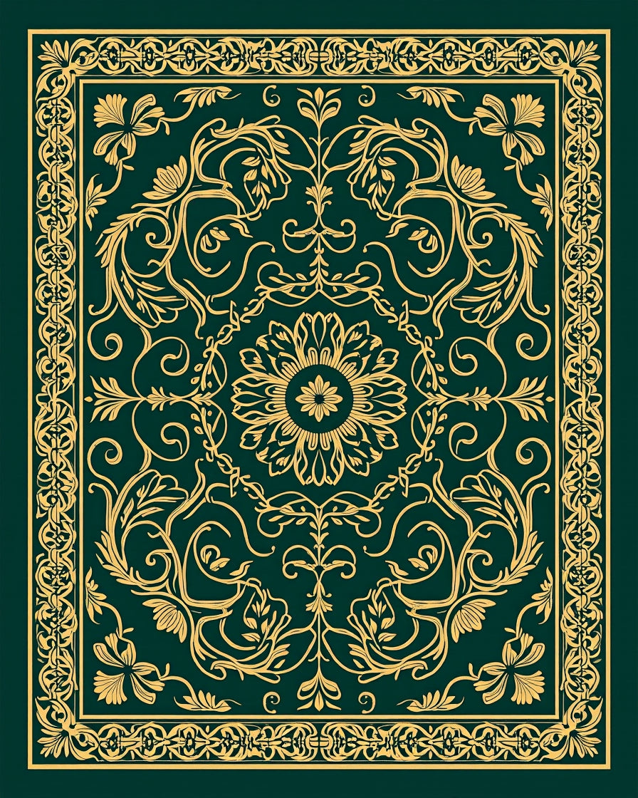 Golden Scroll Floral Pattern Rug