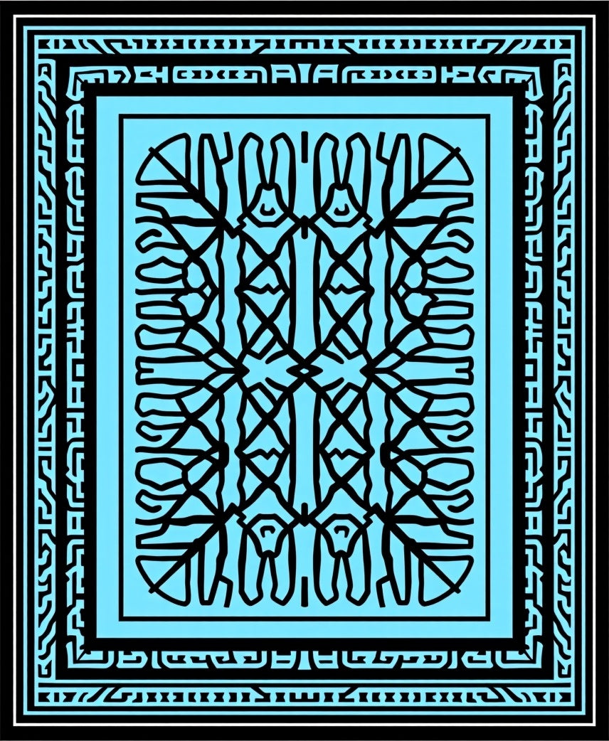 Bold Abstract Bunny Pattern Blue Rug