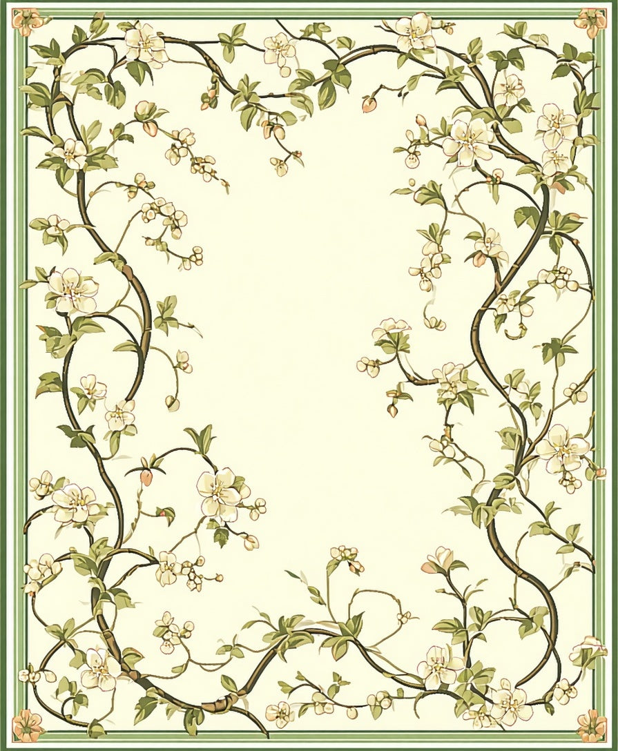 Elegant Blossom Vine Border Rug