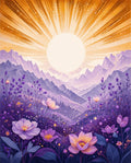 Enchanting Floral Mountainscape With Sun Rug