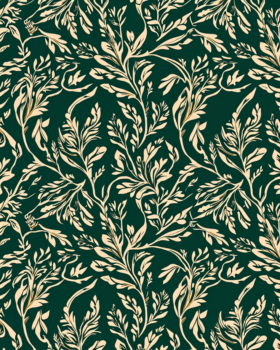Elegant Cream Green Botanical Pattern Rug