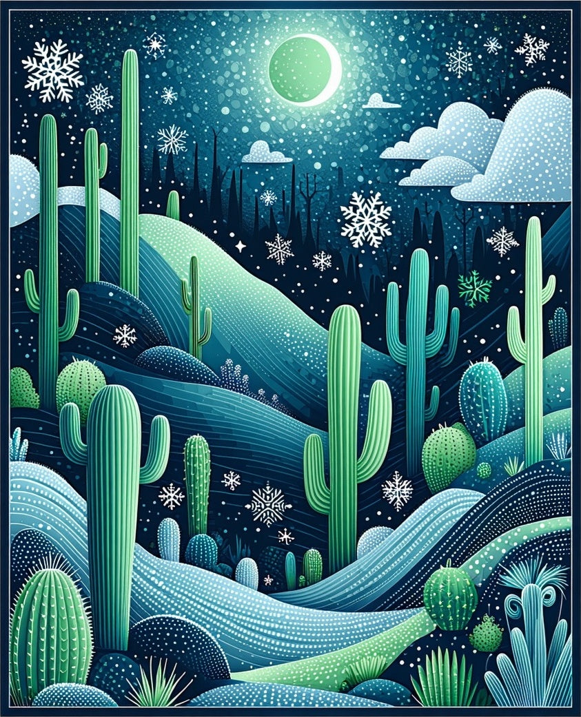 Winter Desert Cactus Snowflakes Design Rug