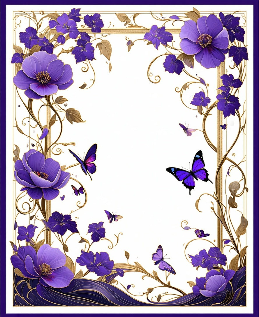 Purple Floral Butterfly Medallion Pattern Rug