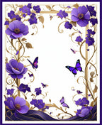 Purple Floral Butterfly Medallion Pattern Rug