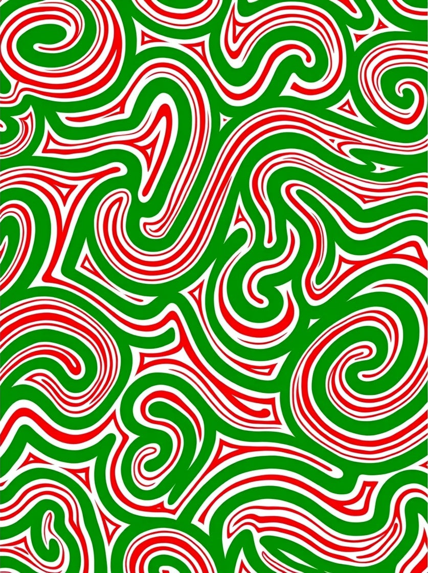 Crimson Swirls and Green Waves Rug